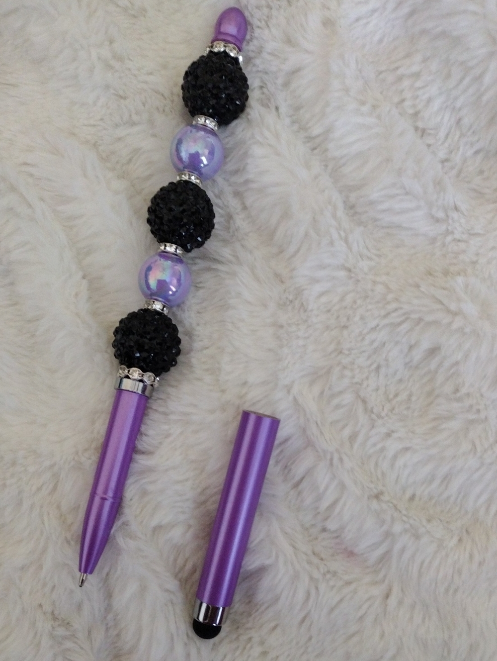 Tall Purple & Black Stylus/Pen Beaded with Iridescent Accents - Picture 3 of 3